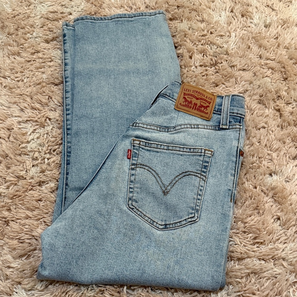 Levi’s High Waist Button Fly Light Wash Denim Straight Leg Jeans